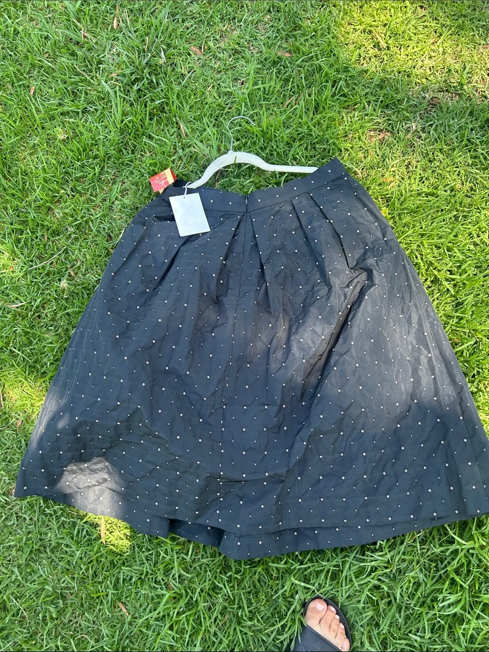 NICOLE FARHI Black A-Line Skirt with Subtle Dot Accents